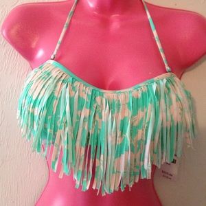 Hollister Fringe Teal Bikini/Bathing Swim Suit Top