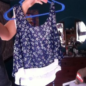 Navy and white flower crop top