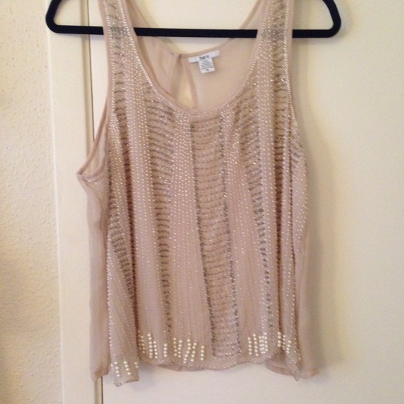 NWOT Bar 3 Sheer Nude Beaded Top