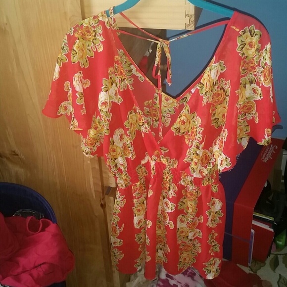 Forever 21 Red and Yellow Chiffon Top