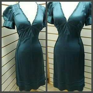 Juicy Couture Low Plunge Teal Blue Silk Dress