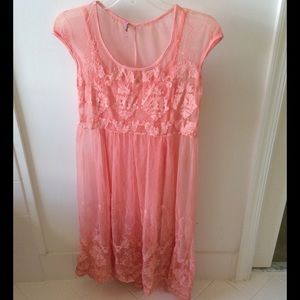 Imported Peach Calf-length Lace Dress