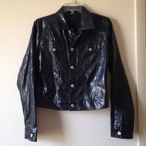 VINTAGE Tommy jeans black pleather jacket MED