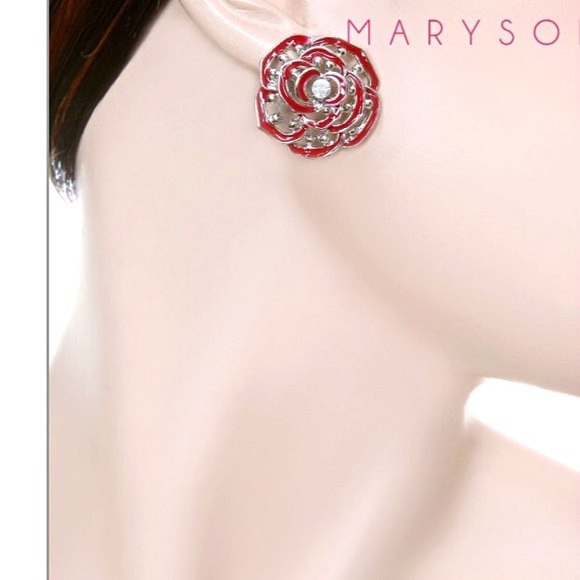 Rose crystal glittery post earrings - Picture 2 of 2