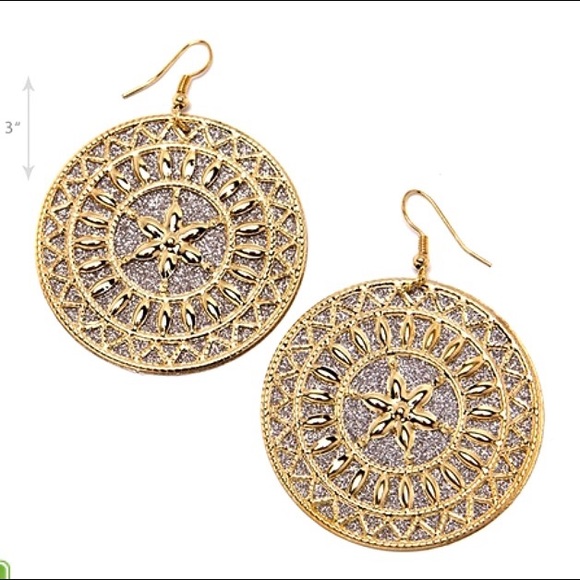 Aztec tribal pattern coin drop earrings - Picture 2 of 2