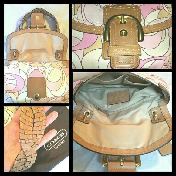 Coach pink, white & tan handbag - Picture 3 of 4