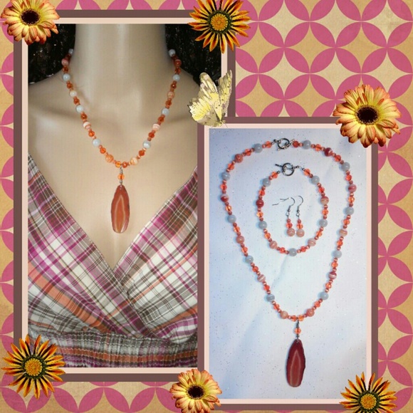Beautiful Handcrafted Botswana Agate Necklace Set