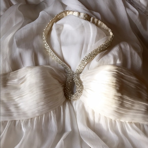 White halter chiffon dress