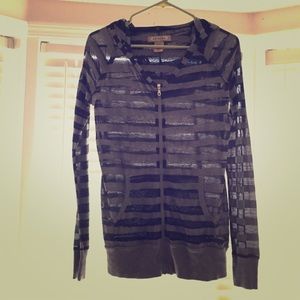 📦MOVING SALE Black and Grey Sheer Zip-up Hoodie