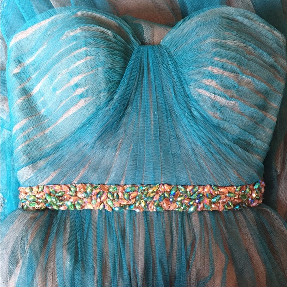 Beautiful teal & gold prom dress
