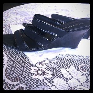 Strappy black wedges