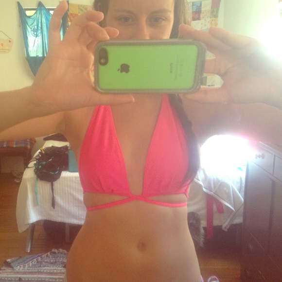 Strappy hot pink American Apparel bikini top