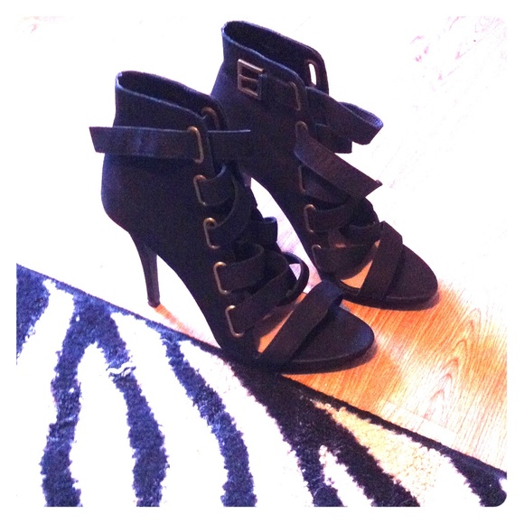 Black Strapped Suede Ankle Boots