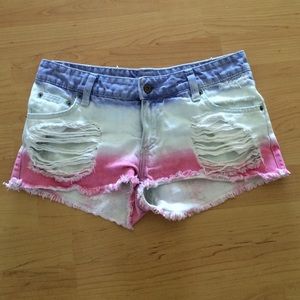 Blue, pink, and white tie dyed shorts from LF.