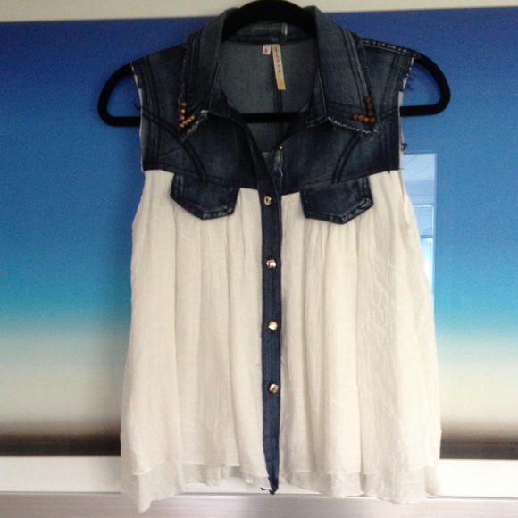 boutique Tops - Denim & Silk Tank