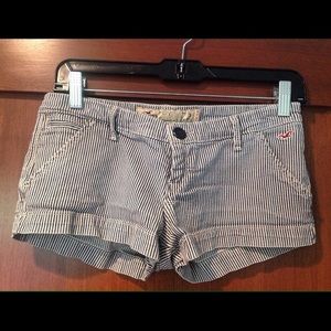 Blue and White Railroad Stripe Hollister shorts.