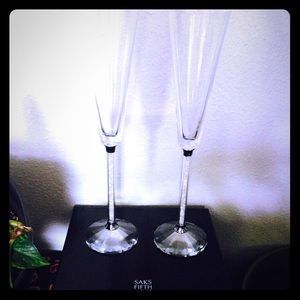 Saks 5th Avenue Crystal champagne flutes