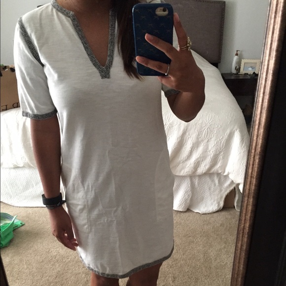 🌟 J.Crew White Dress with Gray Trim