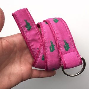 Vintage Ribbon Belt Pink Green Alligator Preppy