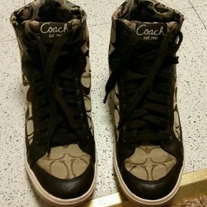 Coach high top sneakers, tan with cheetah print
