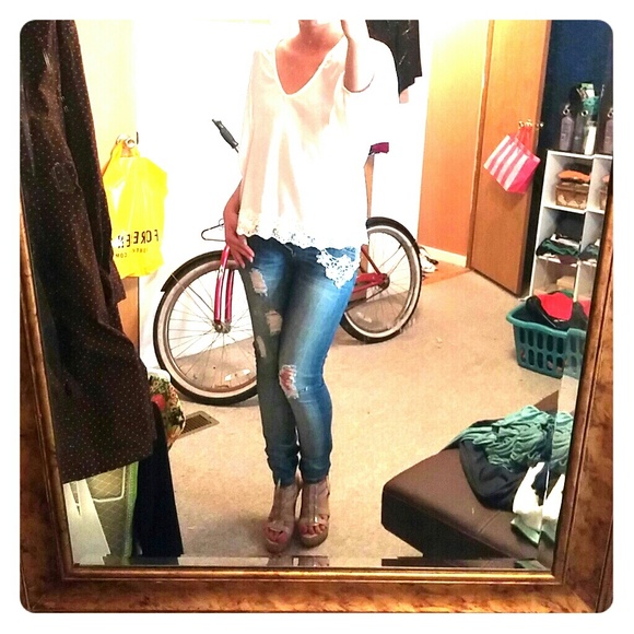 Sheer white Tobi shirt with cut out sleeves