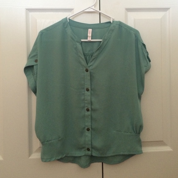teal/green button down top from target