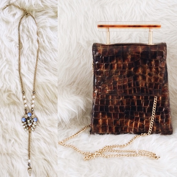 Bolo Style Necklace + Vintage Croc Purse Bundle