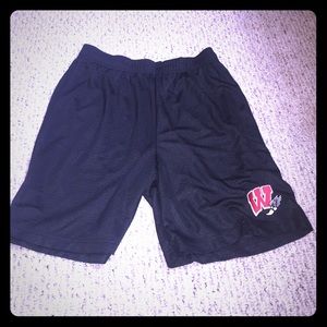 Black Wisconsin track shorts, basketball style