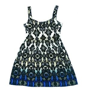 Fun print tank dress with semi sweetheart neckline
