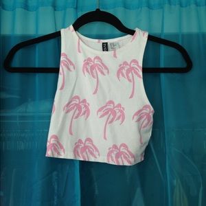 H&M white crop top with palm tree design