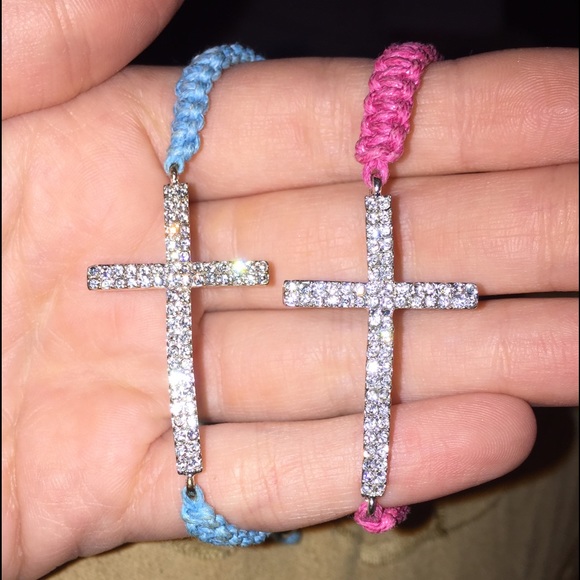 Braided crystal cross bracelets pink, blue
