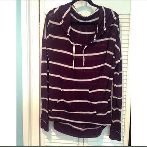 Maroon and cream striped pull over hoodie