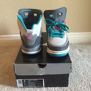 Black/grey/pink/teal Jordan's