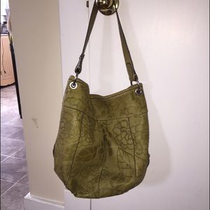 Pea green leather designer bag