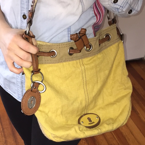 Yellow canvas designer bag