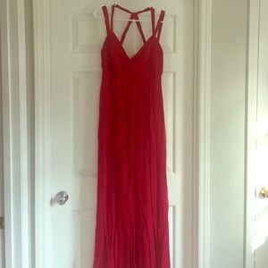 Long red evening dress with cross back