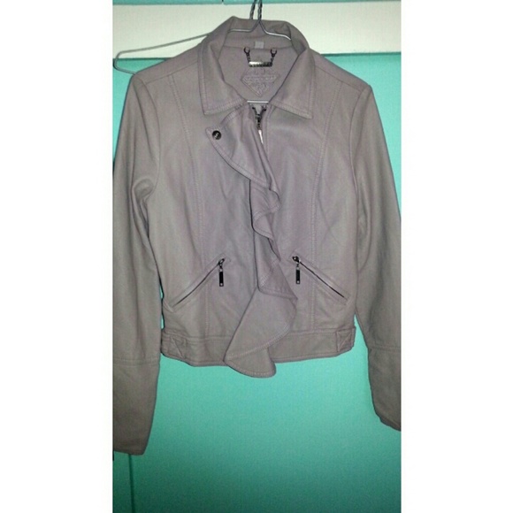 dark lavender ruffle faux leather jacket