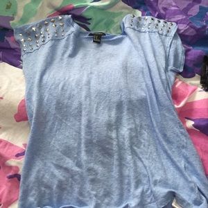 Blue half tank half short sleeve shirt with studs