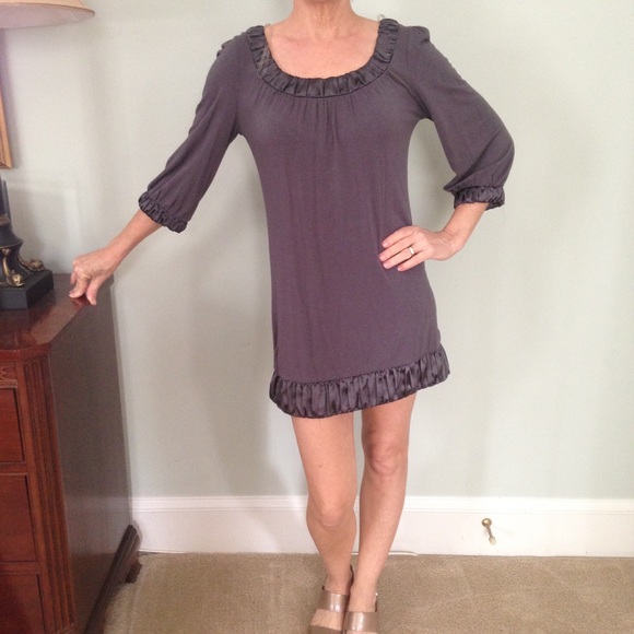 Gray , Satin Trimmed Short Dress /Tunic