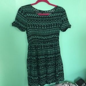 Mint and black tribal dress.