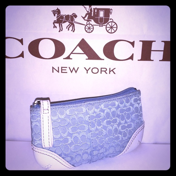 Coach Change Purse Keychain in Baby Blue Jacquard