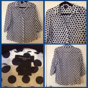 Ann Taylor White & Blue Polka-Dot Top