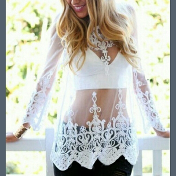 🎉HP flirty 🎉 transparent lace embroidery top SzM