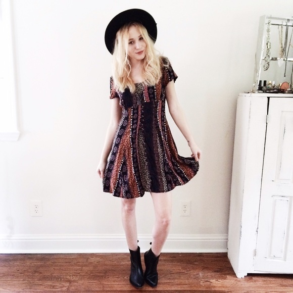 Vintage Tribal Patterned Mini Dress