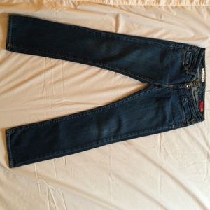 Dark wash, skinny jeans.