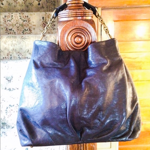 Nordstrom Chain Strap Glazed Leather Hobo, Purple