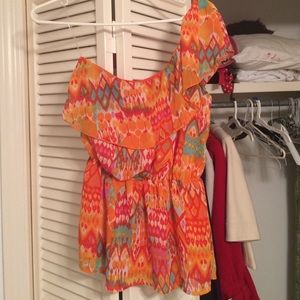 Orange ruffle one shoulder top