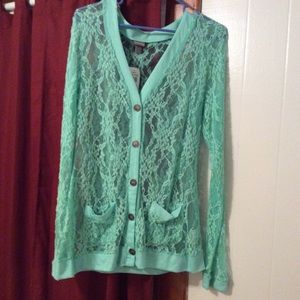 Mint colored lace cardigan
