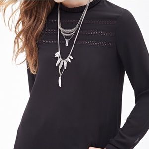 Black Paneled peasant lace top