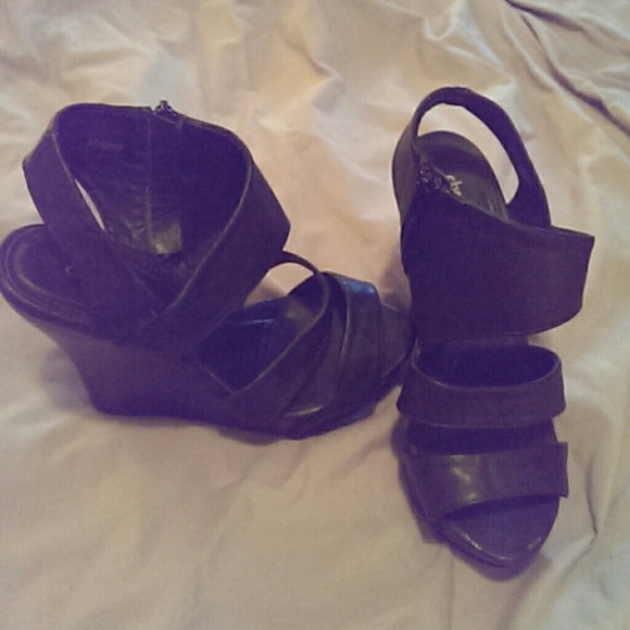 Black Strap Wedge Heels